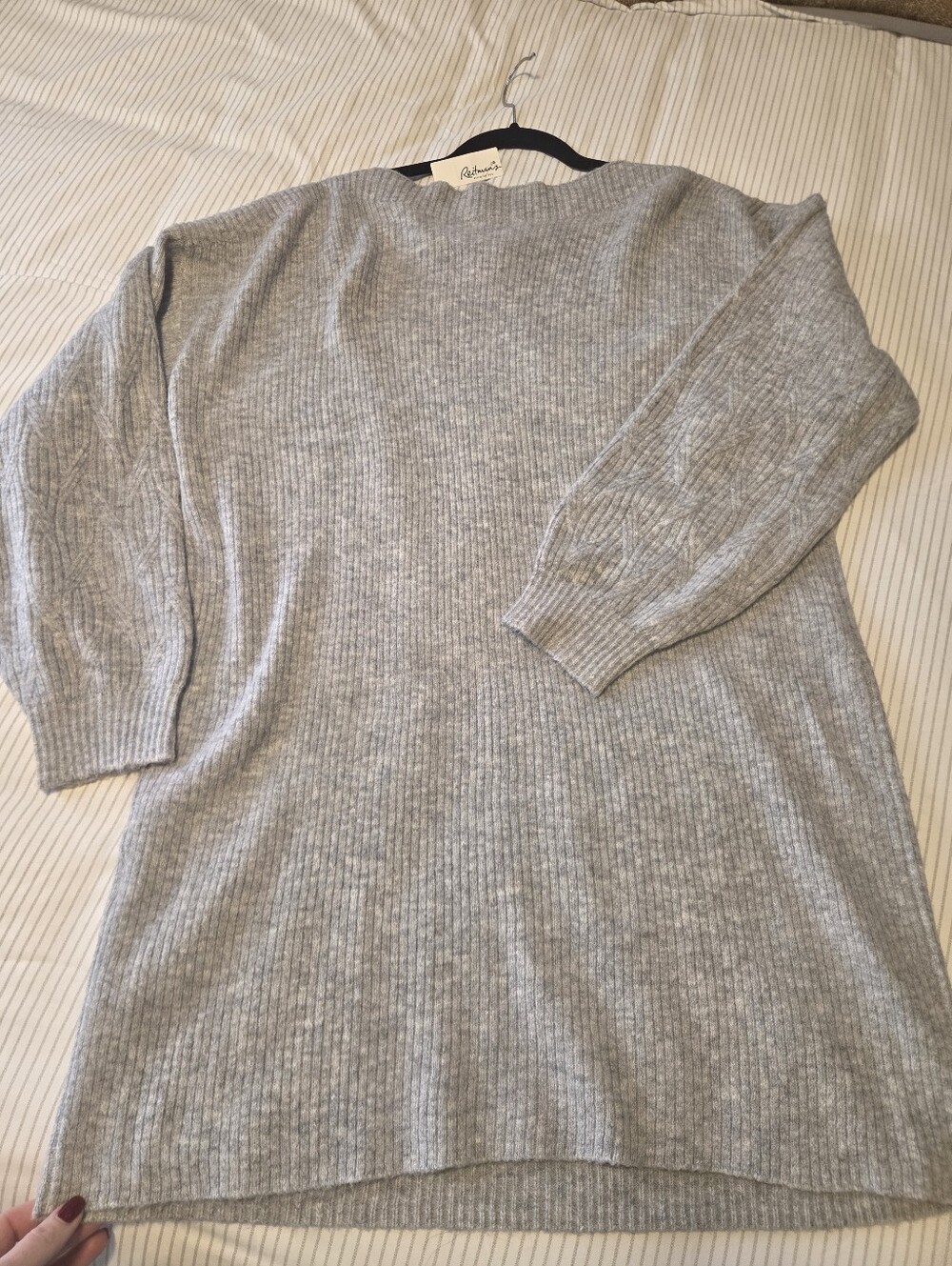 Light Gray Ribbed Knit Sweater Dress